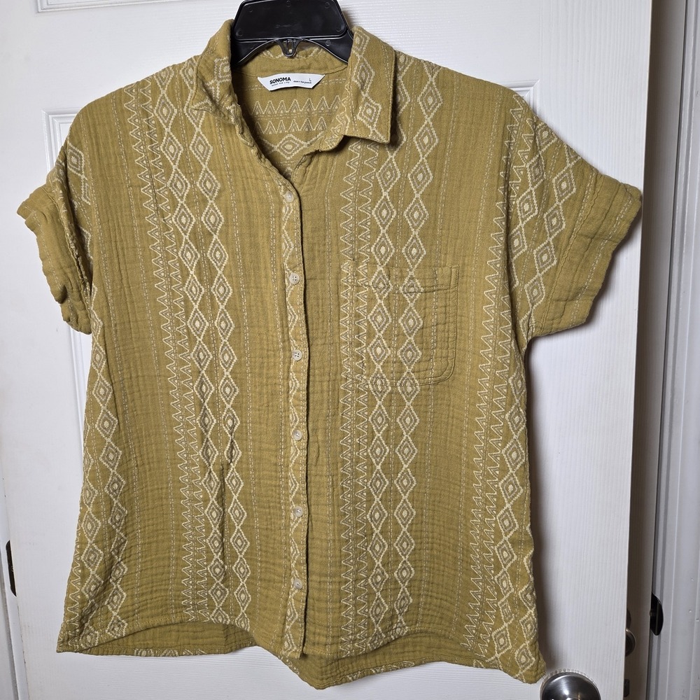 Sonoma sz L button up 100% cotton aztec print shirt casual summer lightweight